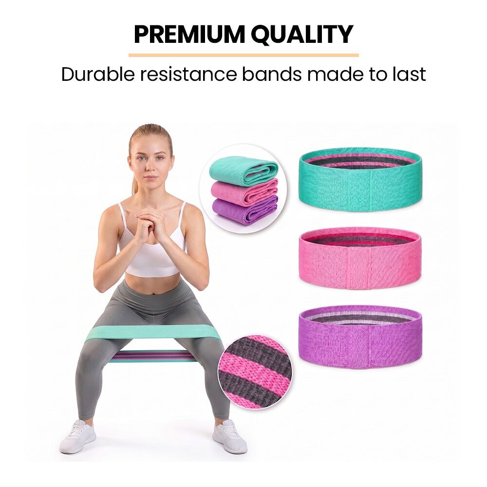 PROFLEX 3-Piece Hip Resistance Band with Storage Bag, Green, Pink, Purple Pack