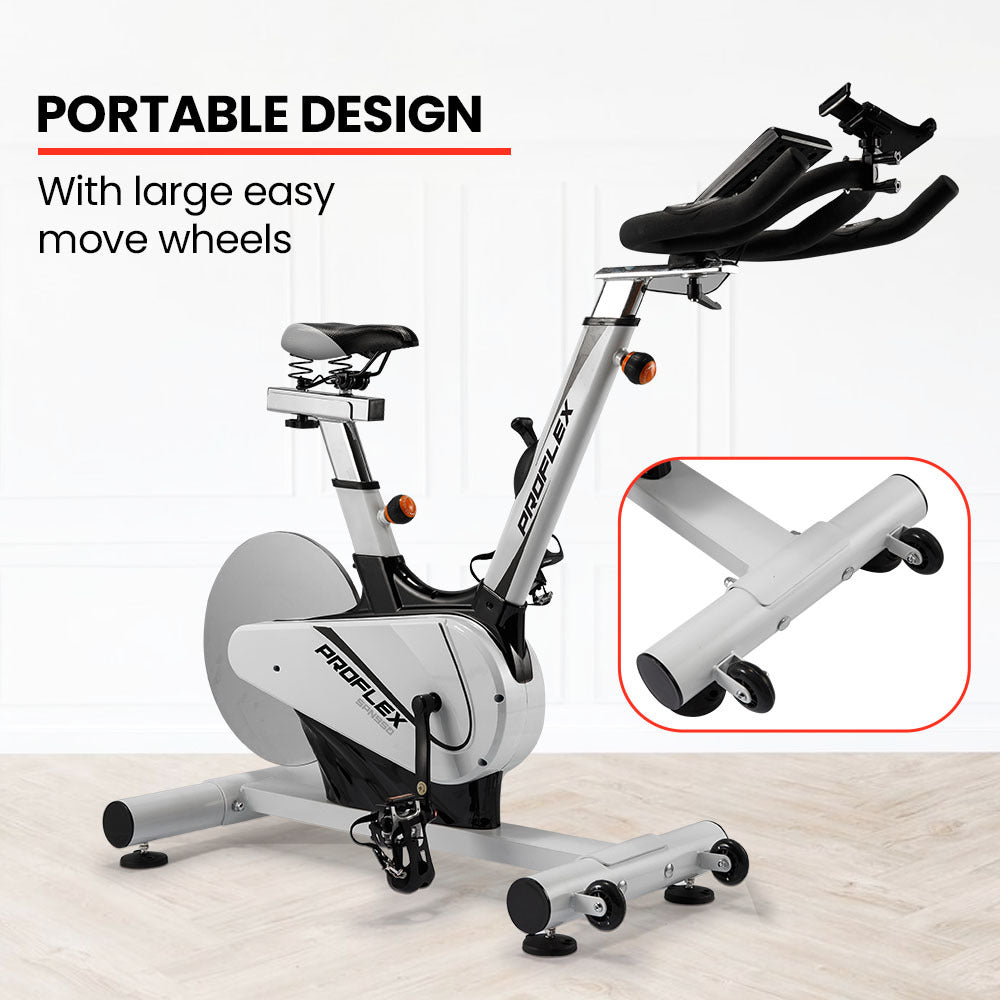 PROFLEX Heavy Duty Stationary Exercise Spin Bike, 13kg Flywheel, Pulse Sensors, LCD Display for Gym Home Fitness