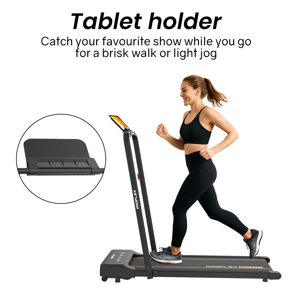 PROFLEX Electric Walking Pad Under Desk Treadmill, Compact Foldable Size, Tablet Holder, LCD Display, Walk or Light Jog