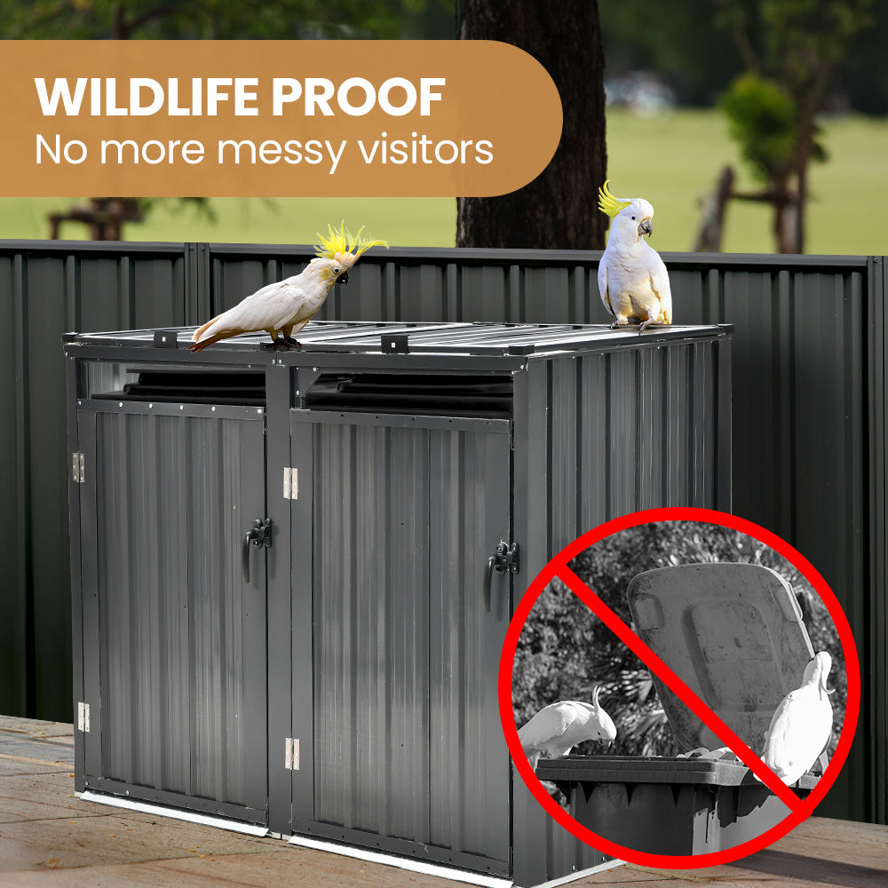 PLANTCRAFT Double Steel Wheelie Garbage Bin Storage Shed, Enclosure with 2 Opening Doors