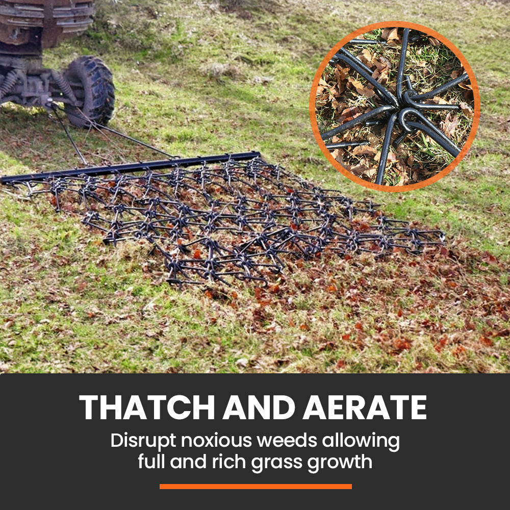 PlantCraft Tow Behind Drag Harrow Rake, 1.4m Wide, for Ride-on Mower LawnTractor on Pasture Paddock