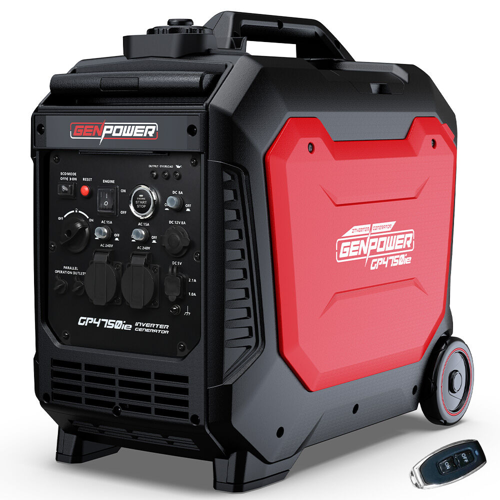 GENPOWER 4.7kW Peak 3.8kW Inverter Generator, Push Button &amp; Remote Start, Portable w/ Wheels, Camping, Backup, Mobile A/C