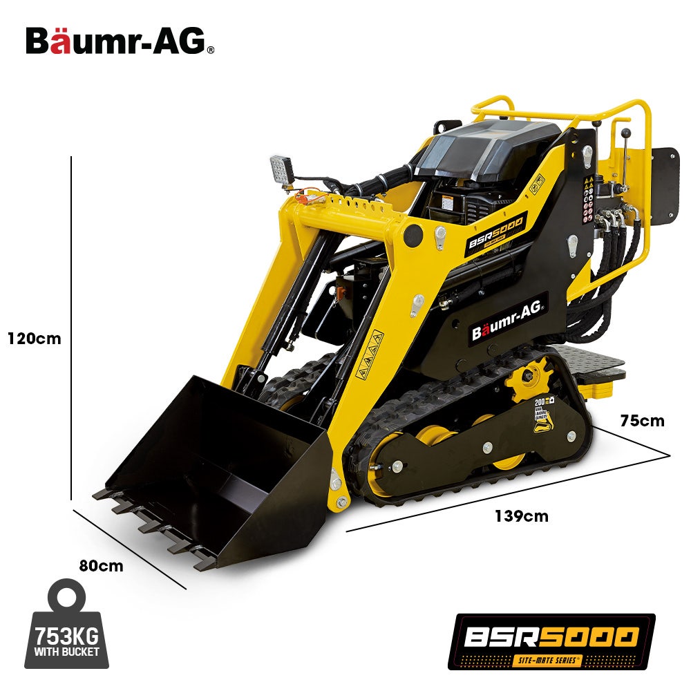 BAUMR-AG BSR5000 Mini Loader Skid Steer, with Bucket, 10hp OHV 4-Stroke Petrol Engine, 200kg Rated Operating Capacity