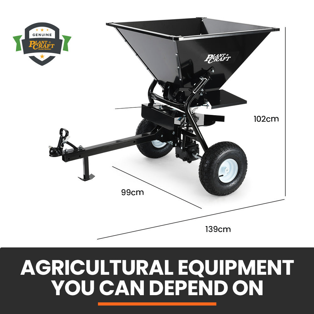 PlantCraft 160L Tow Behind Broadcast Seed and Fertiliser Spreader, 158kg Load, Heavy Duty