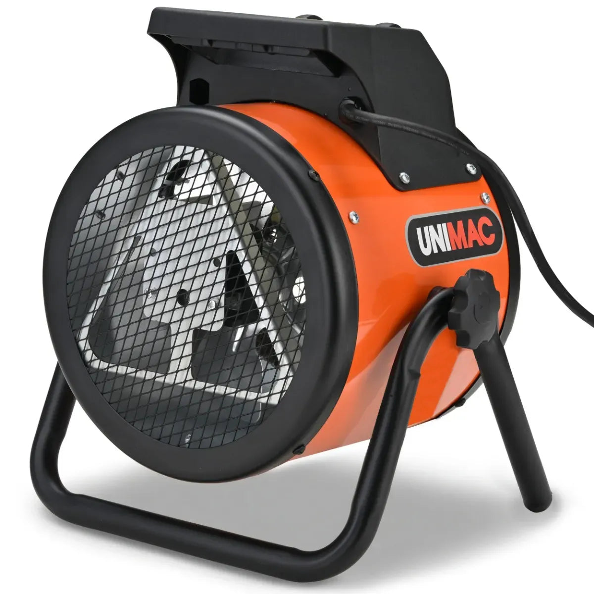 UNIMAC 2kW Industrial Electric Space Fan Heater, 10A, Adjustable Thermostat, Tilt Angle, Fast Heating, 2 Heat Settings, Portable for Workshop and Garage Use