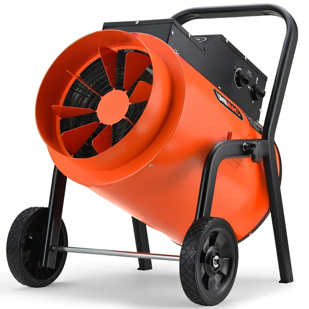 UNIMAC 15kW Portable Industrial Electric Space Fan Heater, 32A 3 Phase, Wheel Mounted, Adjustable Thermostat, High Power for Workshop and Warehouse Use