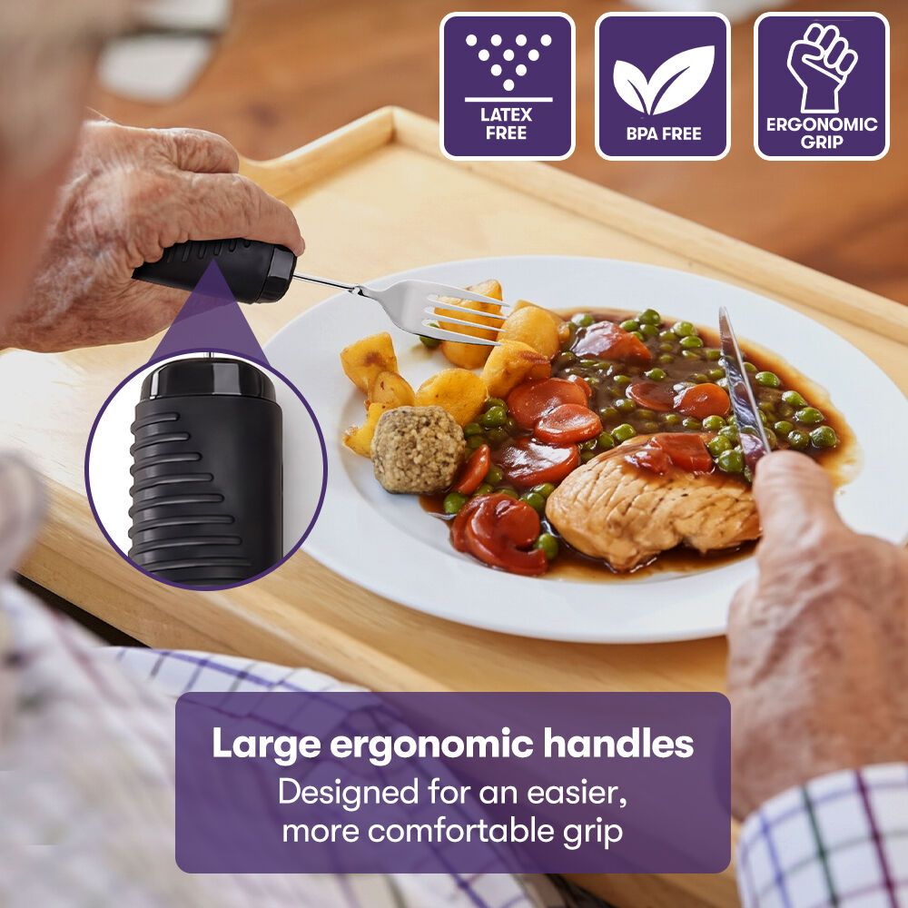 EQUIPMED Adaptive Non-slip Grip Cutlery Set, Bendable Fork and Spoon, Curved Easy Cut Knife, Large Ergonomic Handles, Arthritis & Limited Dexterity Eating Aid