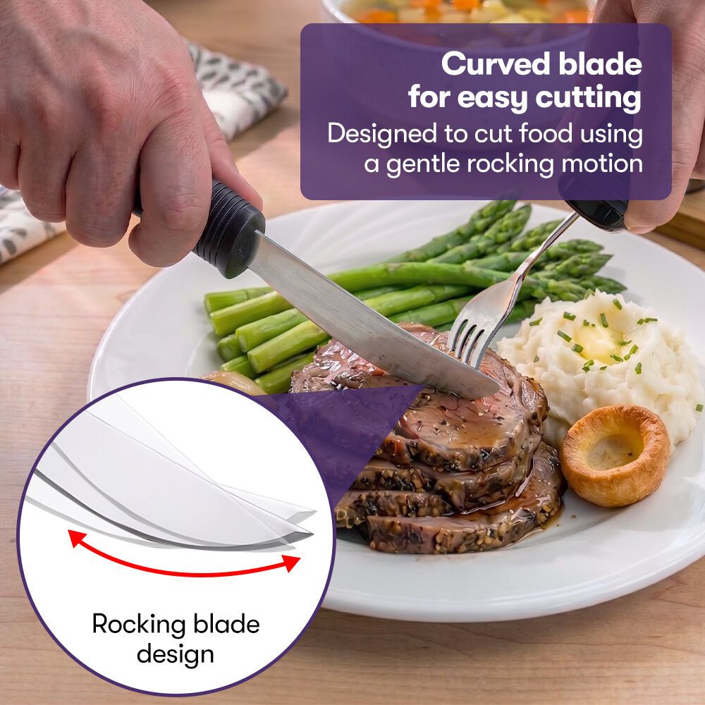 EQUIPMED Adaptive Non-slip Grip Cutlery Set, Bendable Fork and Spoon, Curved Easy Cut Knife, Large Ergonomic Handles, Arthritis & Limited Dexterity Eating Aid