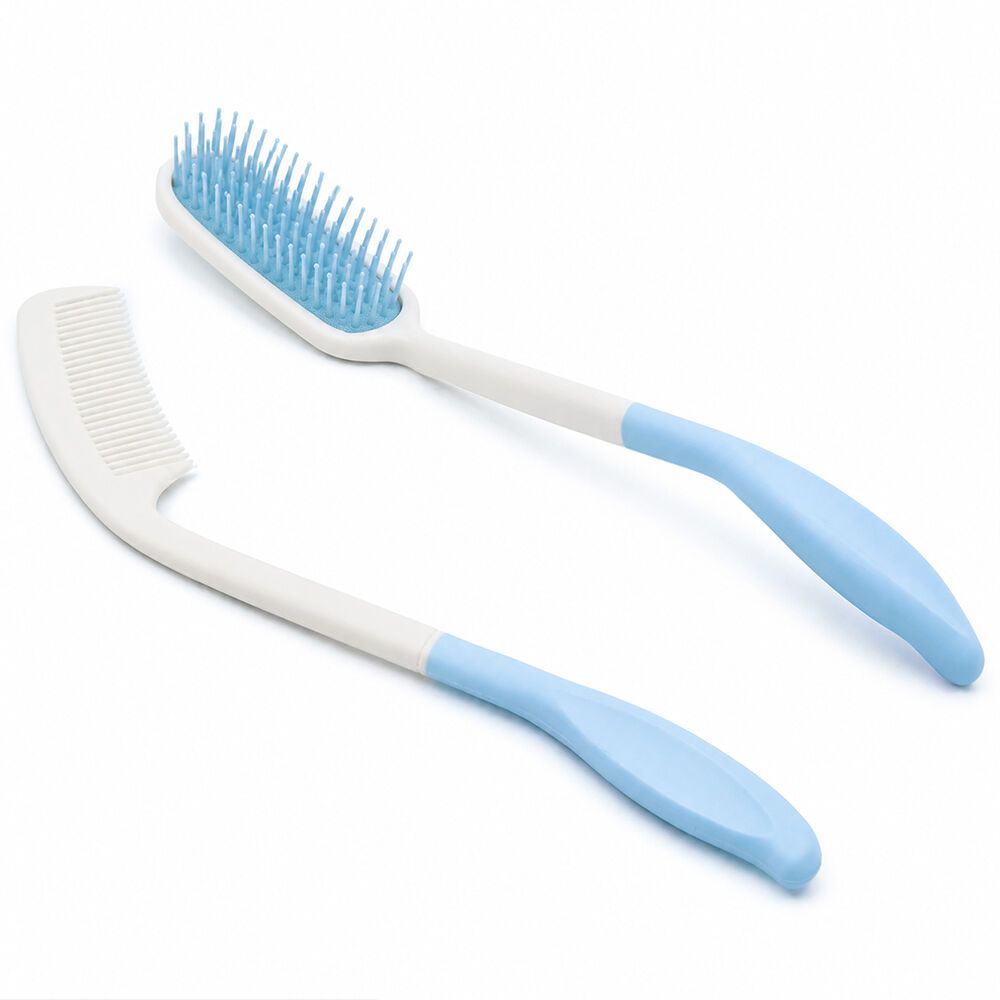 EQUIPMED Long Handle Hair Brush &amp; Comb Set, Easy to Use Ergonomic Detangling Padded Hairbrush, Grooming Aid for Elderly and Limited Mobility