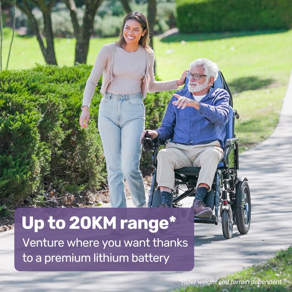 EQUIPMED Power Electric Wheelchair, Wide Bariatric Chair, Comfortable for S-XL, Long Range, Recline Adjustment, Lithium Battery, 16'' Wheels, Headrest, Folding