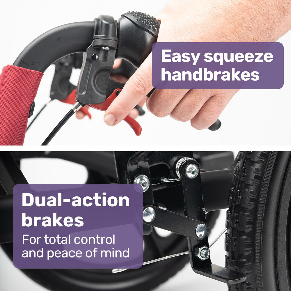 Equipmed Folding Transit Wheelchair, Lightweight Aluminium for Easy Transport, Crimson Red