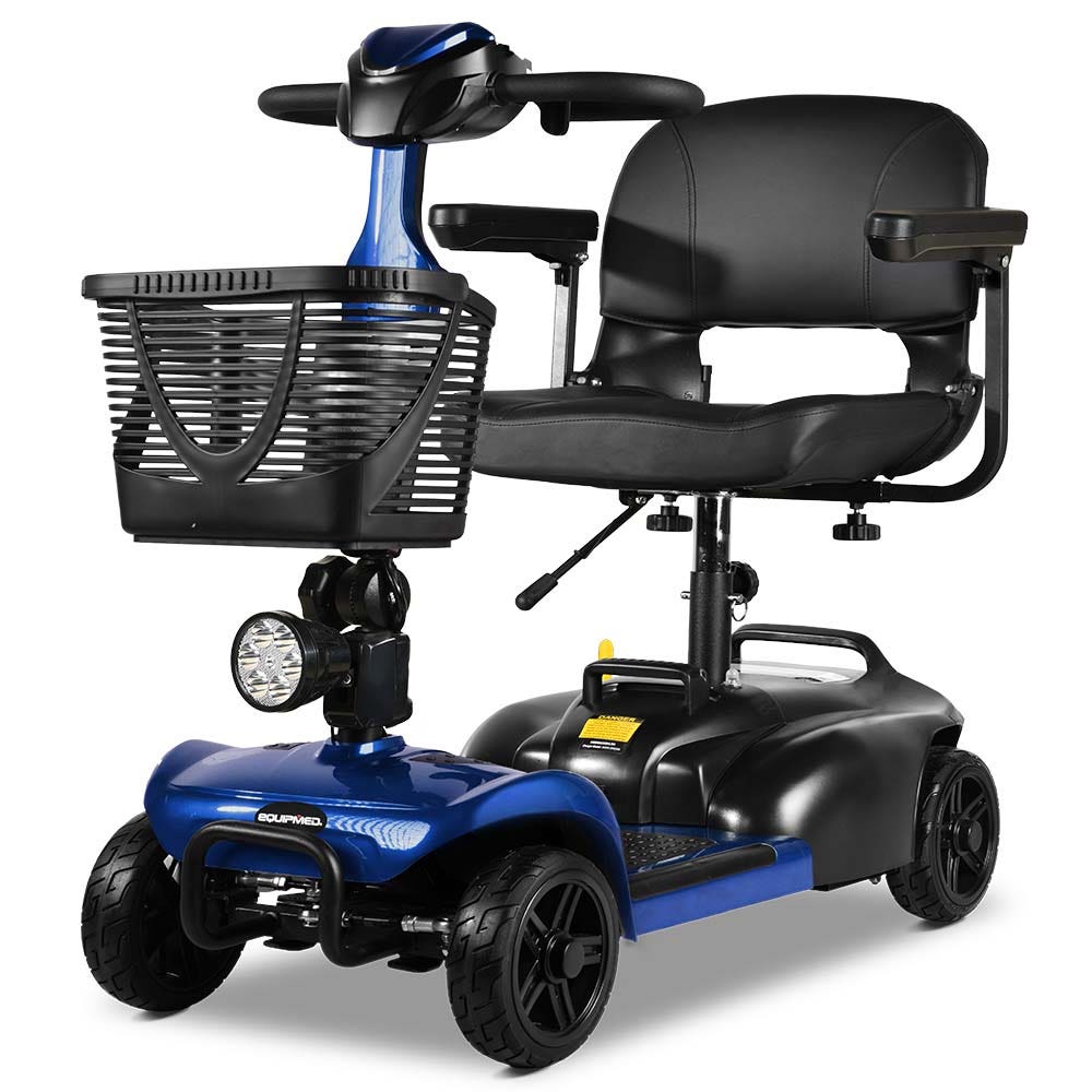 EQUIPMED FreeLite+ Mid-Sized Electric Foldable Mobility Scooter, Lithium Battery, Long Range and Easy Charging, Blue