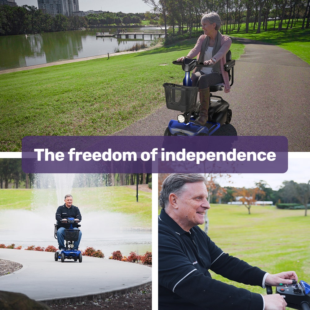 EQUIPMED FreeLite+ Mid-Sized Electric Foldable Mobility Scooter, Lithium Battery, Long Range and Easy Charging, Blue