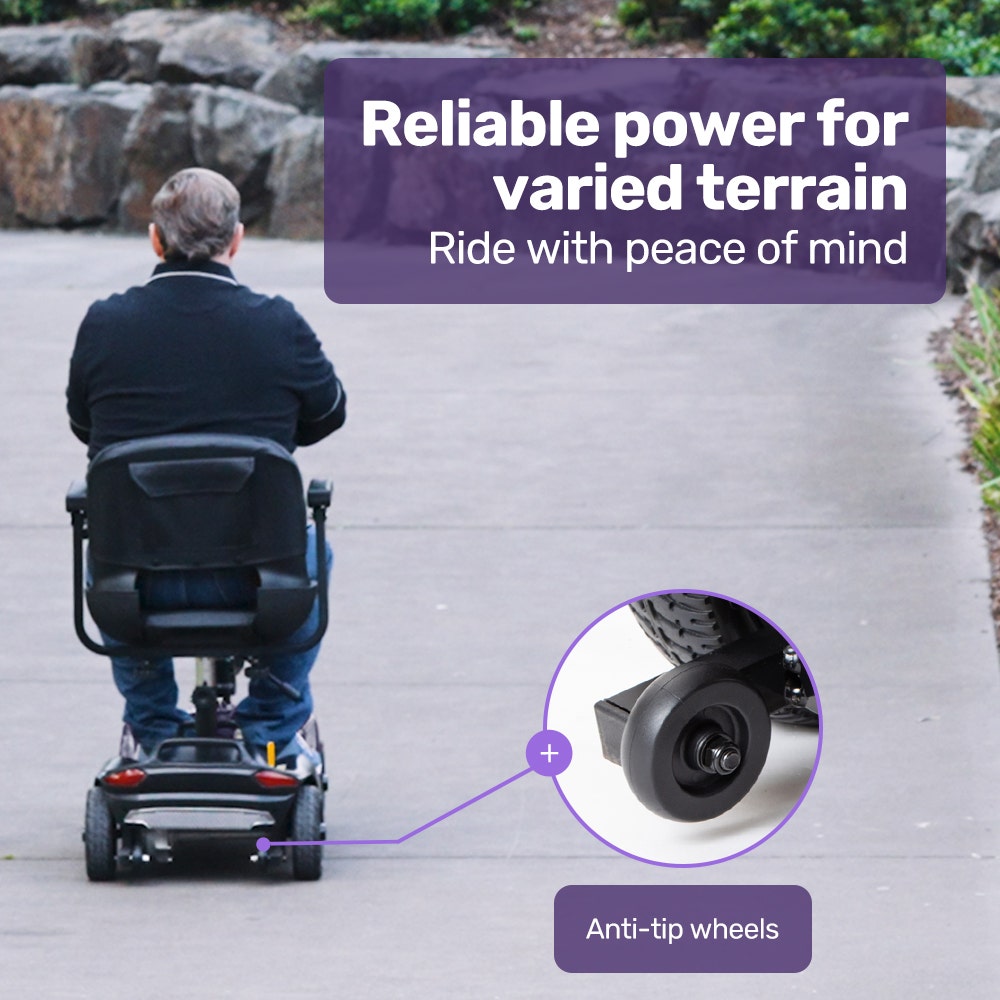 EQUIPMED FreeLite+ Mid-Sized Electric Foldable Mobility Scooter, Lithium Battery, Long Range and Easy Charging, Blue