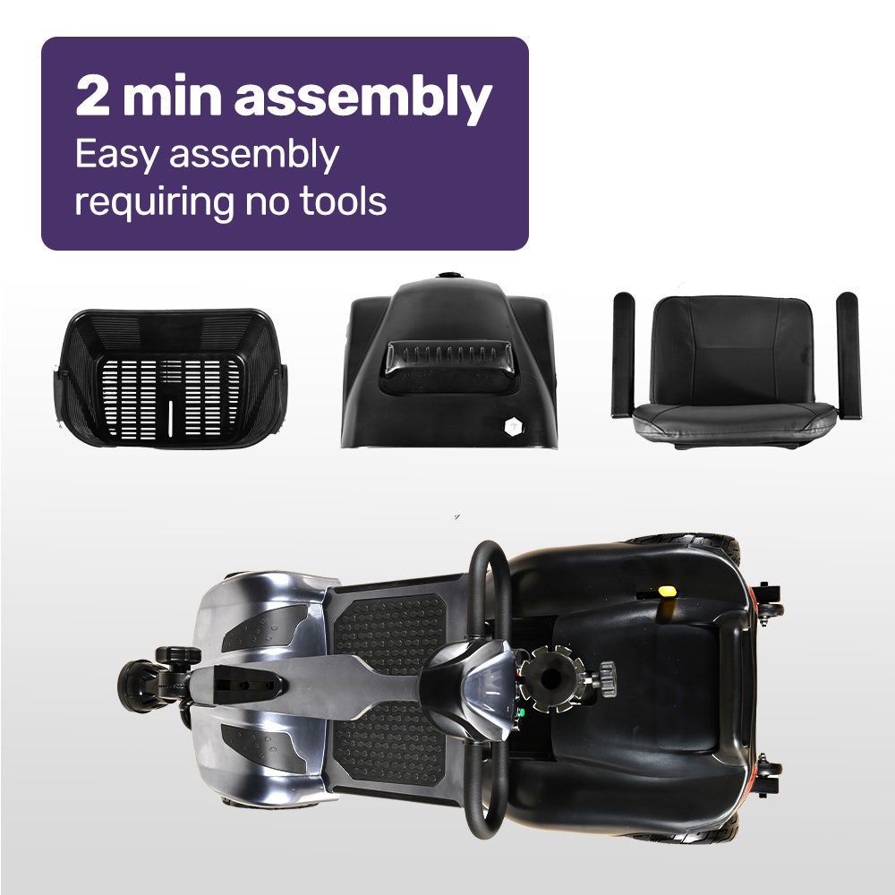 EQUIPMED FreeLite+ Mid-Sized Foldable Electric Mobility Scooter, Lithium Battery, Long Range and Easy Charging, Grey