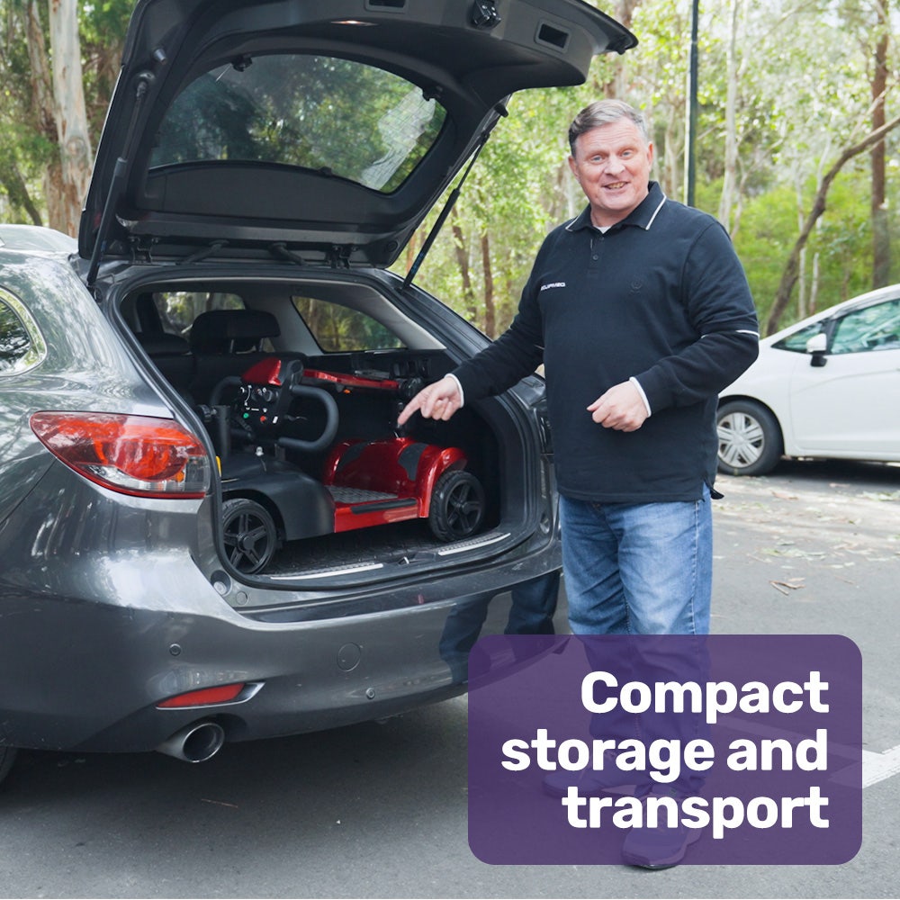 EQUIPMED FreeLite+ Mid-Sized Foldable Electric Mobility Scooter, Lithium Battery, Long Range and Easy Charging, Red