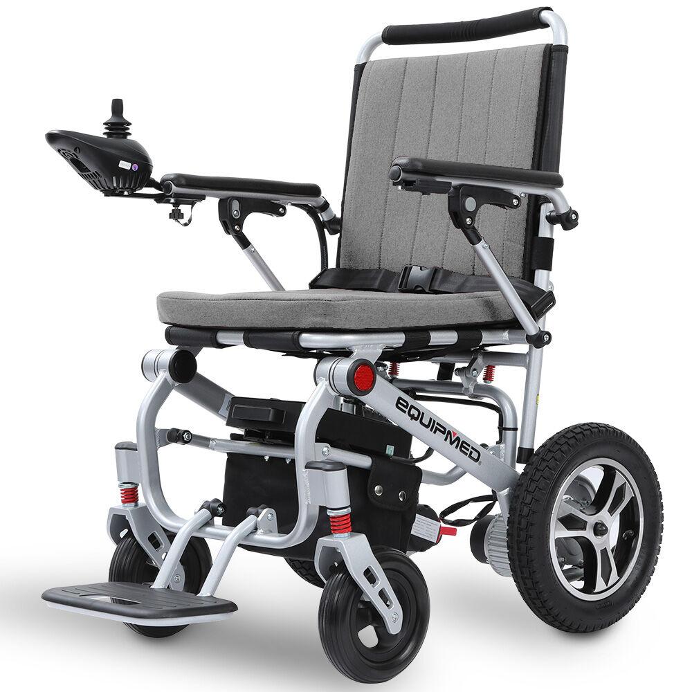 EQUIPMED Ultra-Light Power Wheelchair, Tight Turning Electric Motorised Wheel Chair, Folding, ARTG Certified, Aluminium Frame, Lithium Battery, Grey