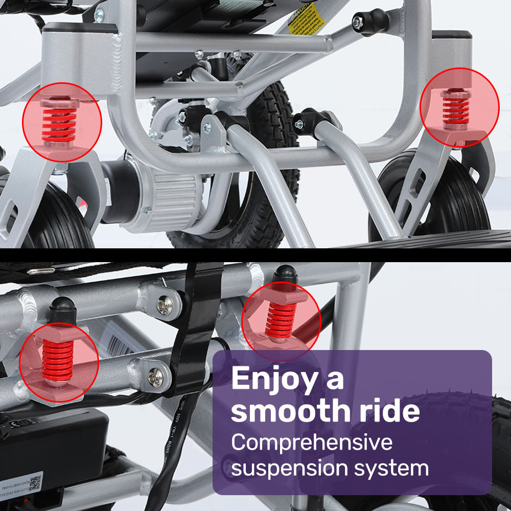 EQUIPMED Ultra-Light Power Wheelchair, Tight Turning Electric Motorised Wheel Chair, Folding, ARTG Certified, Aluminium Frame, Lithium Battery, Grey