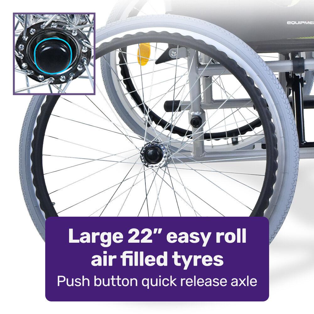 EQUIPMED Kids Premium Paediatric Wheelchair, Lightweight Aluminium, 22" Wheels, 75kg Rated, Green