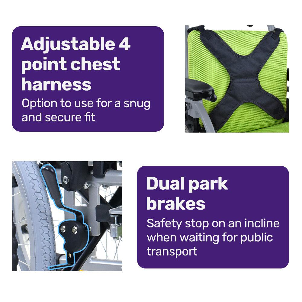 EQUIPMED Kids Premium Paediatric Wheelchair, Lightweight Aluminium, 22" Wheels, 75kg Rated, Green