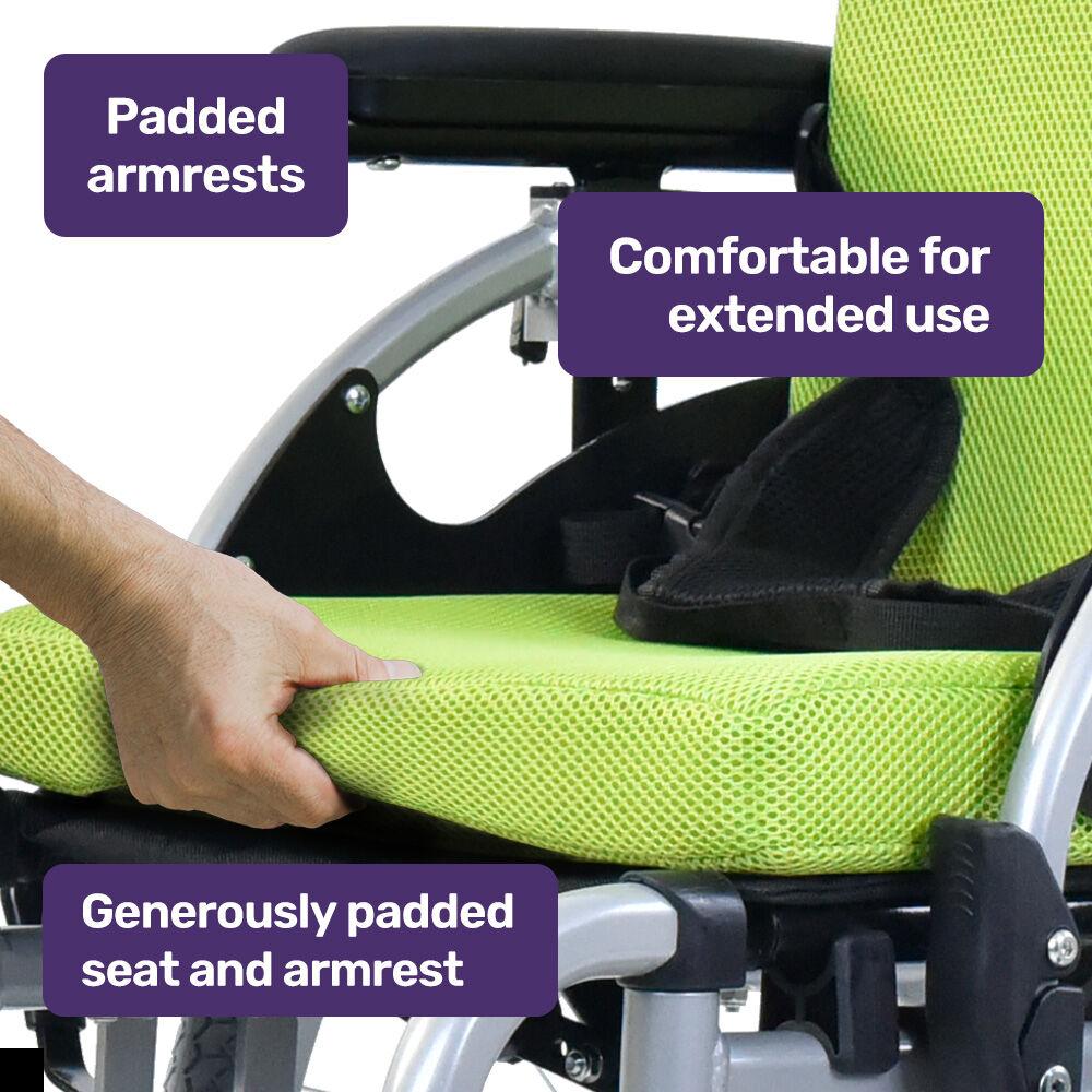 EQUIPMED Kids Premium Paediatric Wheelchair, Lightweight Aluminium, 22" Wheels, 75kg Rated, Green