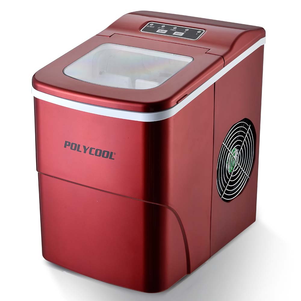 POLYCOOL 2L Portable Ice Cube Maker Machine Automatic with Control Panel, Red