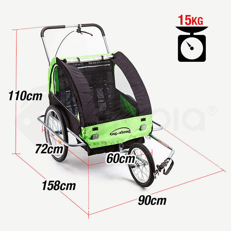 Tag-along Kids Bike Trailer Bicycle Pram Stroller Children Jogger Green