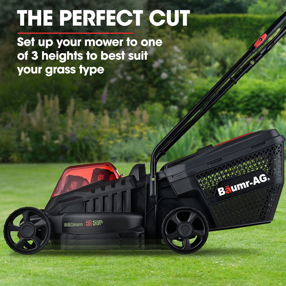 BAUMR-AG 450CX 40V SYNC Cordless Lawn Mower Kit, Fast Charger, 2 x 4Ah Battery, 320mm Grass Cutting Path