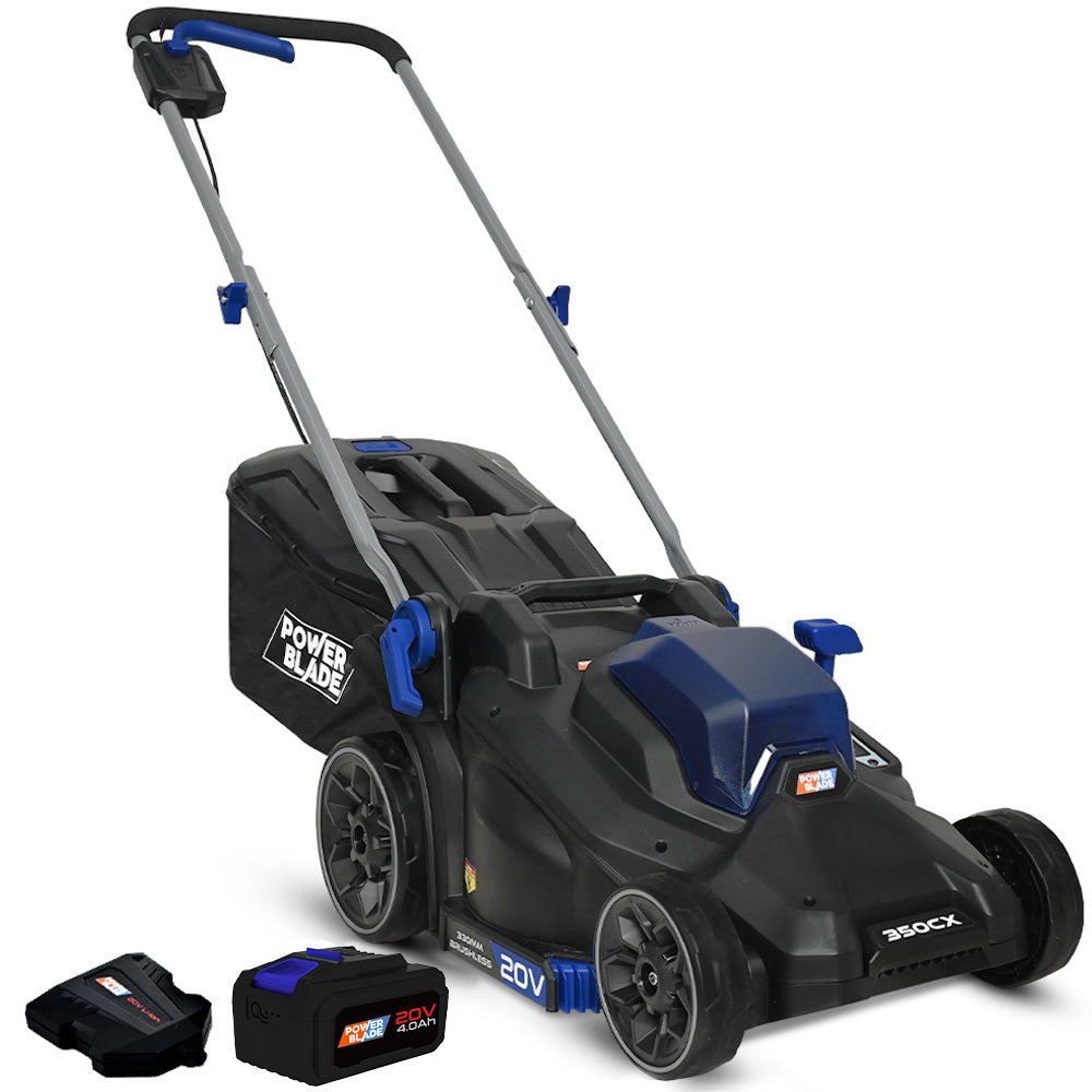 POWERBLADE 350CX 20V 13&quot; Cordless Lawn Mower Kit, Fast Charger, 4Ah Battery, 5 Height, Brushless Electric, 330mm Cutting Path