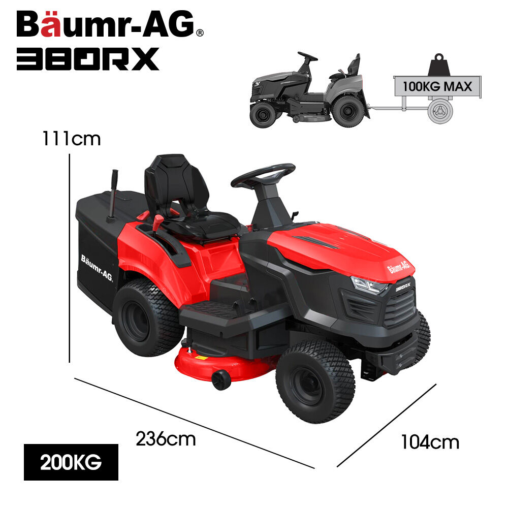 BAUMR-AG 38" Ride On Mower Tractor, Electric Start, 14hp 452cc, Hydrostatic, 100kg Towing, 7 Cut Heights