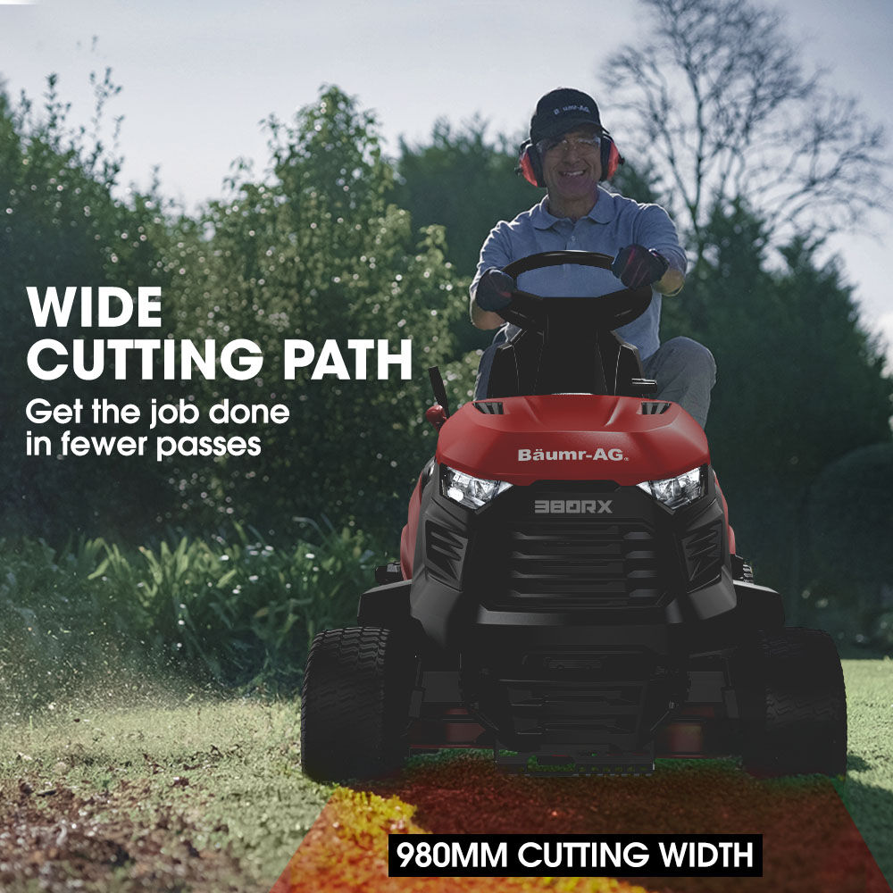 BAUMR-AG 38" Ride On Mower Tractor, Electric Start, 14hp 452cc, Hydrostatic, 100kg Towing, 7 Cut Heights