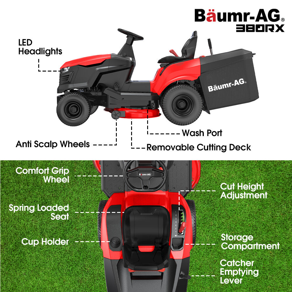 BAUMR-AG 38" Ride On Mower Tractor, Electric Start, 14hp 452cc, Hydrostatic, 100kg Towing, 7 Cut Heights