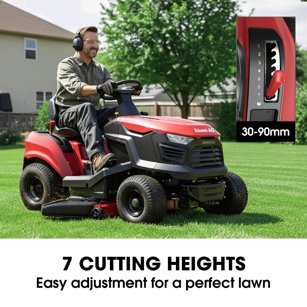 BAUMR-AG 38" Ride On Mower Lawn Tractor, Side Discharge or Mulch, Electric Start, 14hp 452cc, Hydrostatic, 100kg Towing, 7 Cut Heights