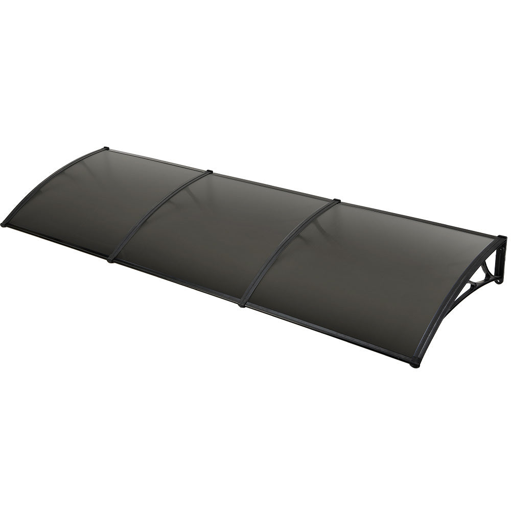 SHADE SHIELD 3x1m Aluminium Exterior Awning, Black DIY External UV Rain Protection Grey Tinted Polycarbonate Canopy Cover