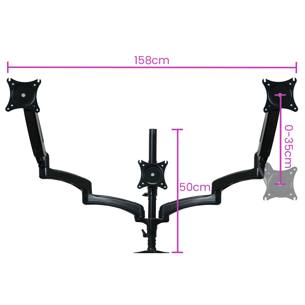 FORTIA Triple Computer Monitor Mount Stand for Desk with 3 Adjustable Arm Holder for 15 to 32 inch Displays
