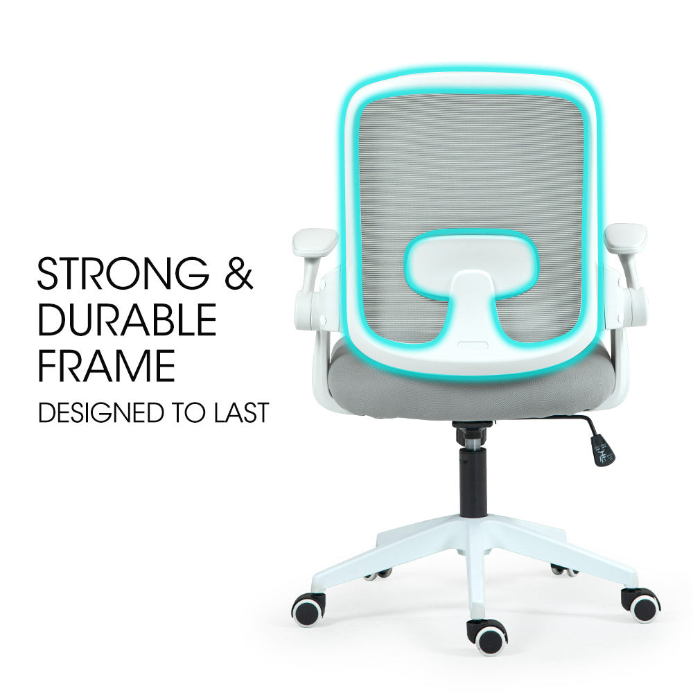 Fortia Ergonomic Office Desk Chair, Coolmesh Fabric, Adjustable Recline, Grey Mesh/White Frame