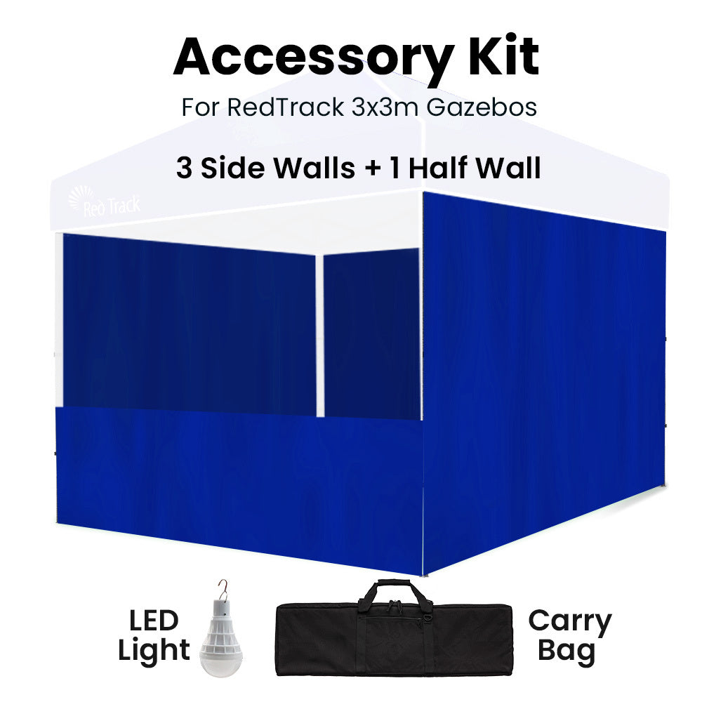 RED TRACK Accessory Pack for 3x3m Navy Blue Gazebo, includes Walls, Carry Bag, Rechargeable USB Lamp