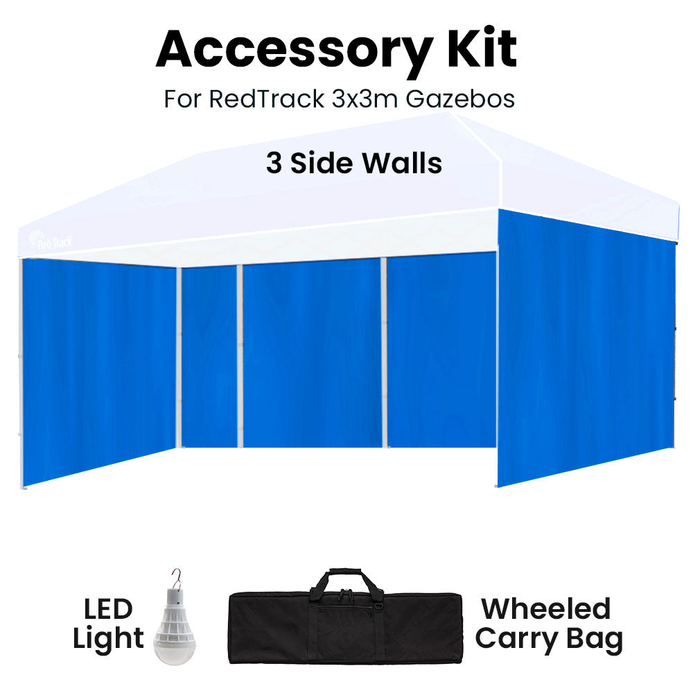 RED TRACK Accessory Pack for 6x3m Blue Gazebo, includes Walls, Wheeled Carry Bag, Rechargeable USB Lamp