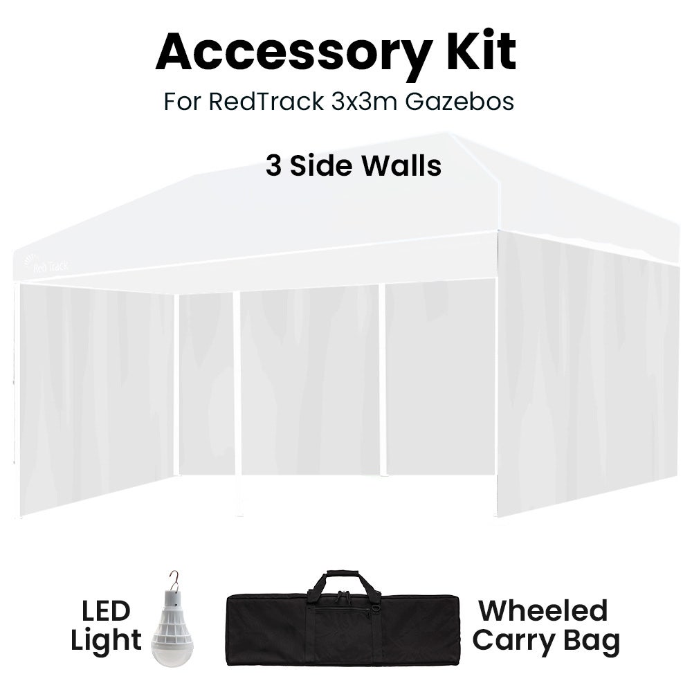 RED TRACK Accessory Pack for 6x3m White Gazebo, includes Walls, Wheeled Carry Bag, Rechargeable USB Lamp