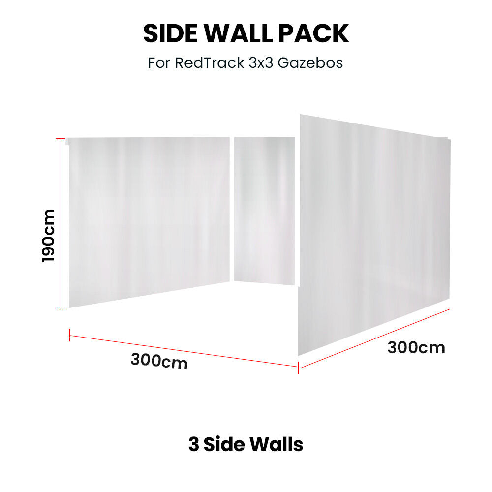 RED TRACK 3x Side Walls for 3x3m Gazebo, White