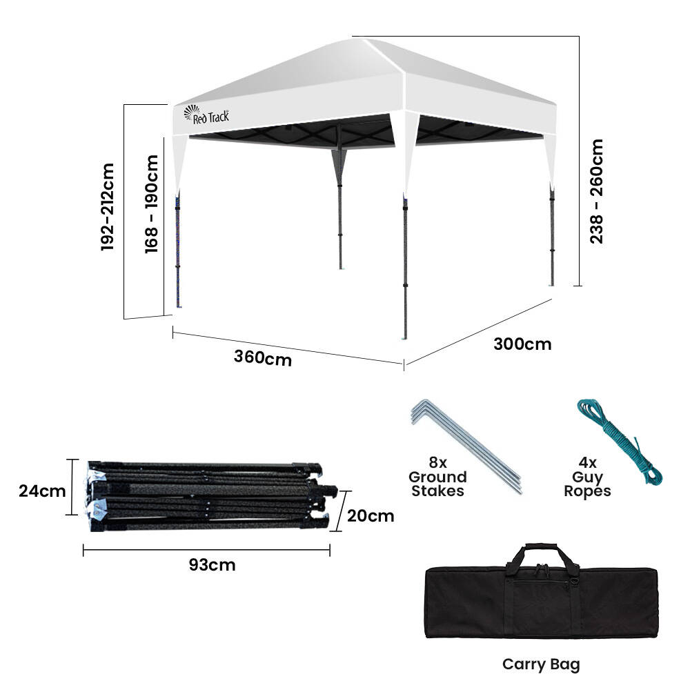 RED TRACK 3.6x2.2m Ultra Compact Folding Gazebo, Carry bag, Portable Outdoor Popup Marquee for Camping Beach, White