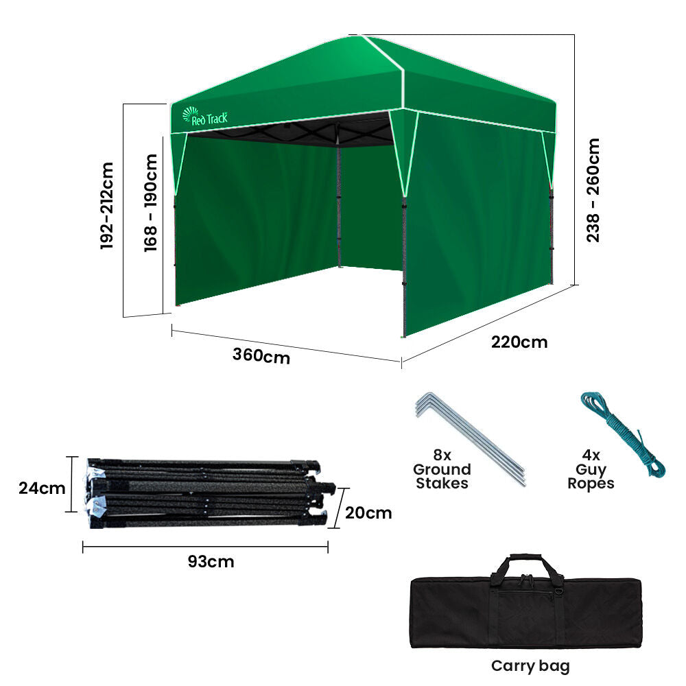 RED TRACK 3.6x2.2m Ultra Compact Folding Gazebo, Walls, Carry bag, Portable Outdoor Popup Marquee for Camping Beach, Green