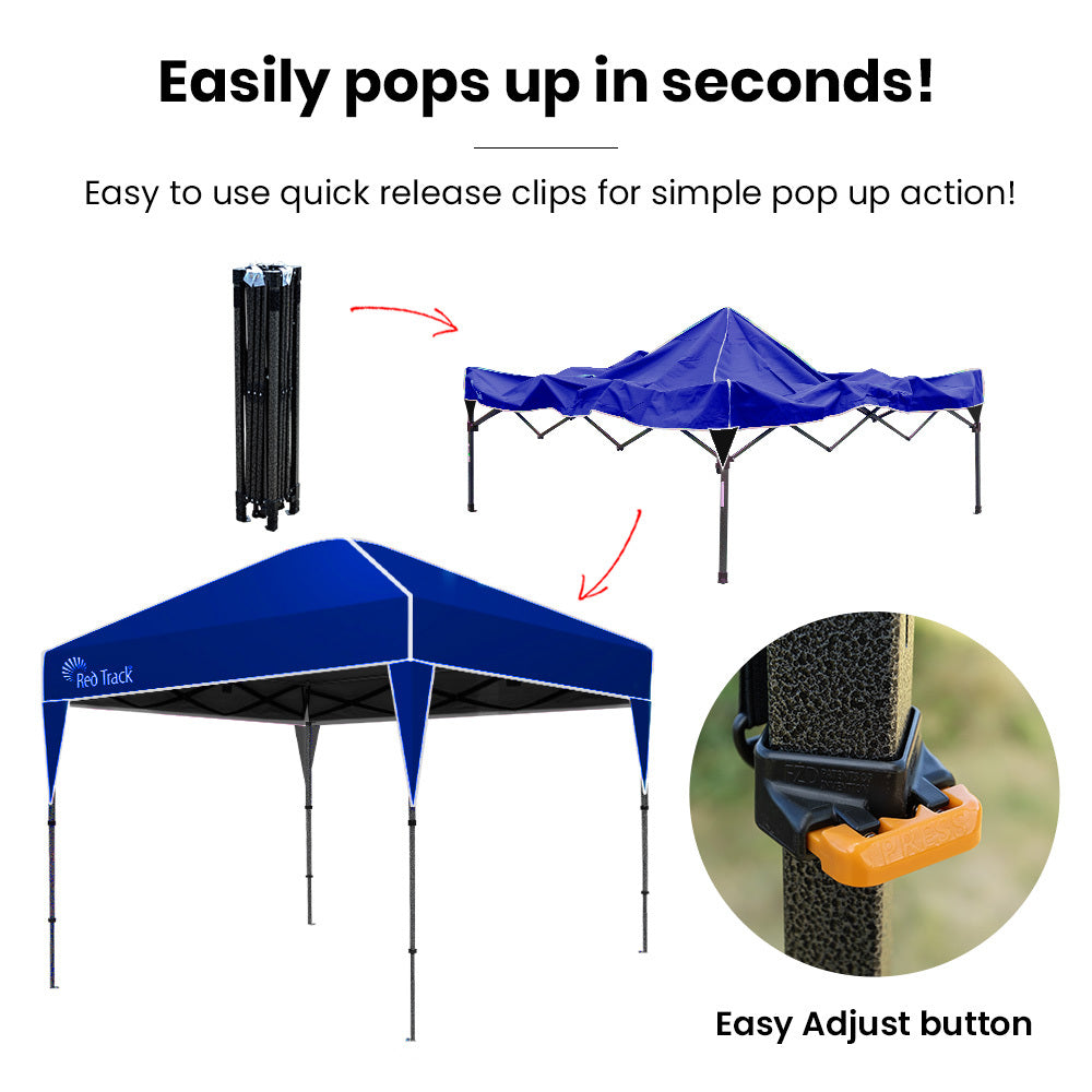 RED TRACK 3x3m Ultra Compact Folding Gazebo, Carry bag, Portable Outdoor Popup Marquee for Camping Beach, Navy Blue