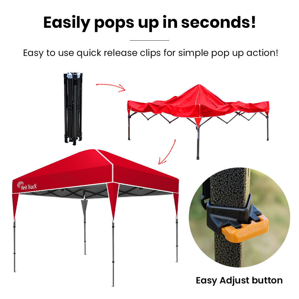 RED TRACK 3x3m Ultra Compact Folding Gazebo, Carry bag, Portable Outdoor Popup Marquee for Camping Beach, Red