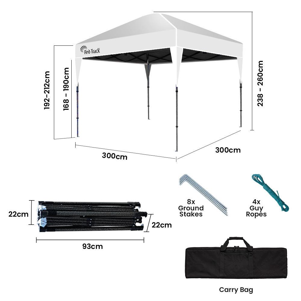 RED TRACK 3x3m Ultra Compact Folding Gazebo, Carry bag, Portable Outdoor Popup Marquee for Camping Beach, White