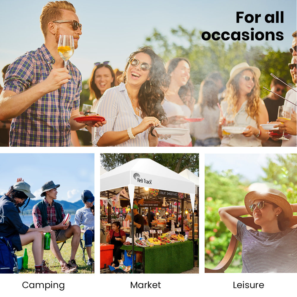 RED TRACK 3x3m Ultra Compact Folding Gazebo, Walls, Carry bag, Portable Outdoor Popup Marquee for Camping Beach, White