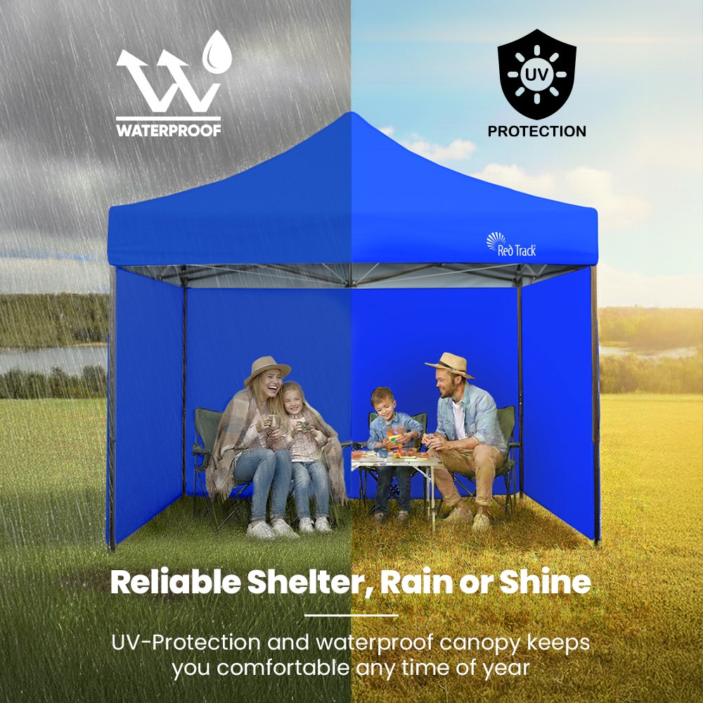RED TRACK 3x3m Premium Pop Up Gazebo Marquee, Patented Steel Cable Canopy Support System, Wheeled Carry Bag, Side Walls, UV Block, Reinforced Frame, Blue