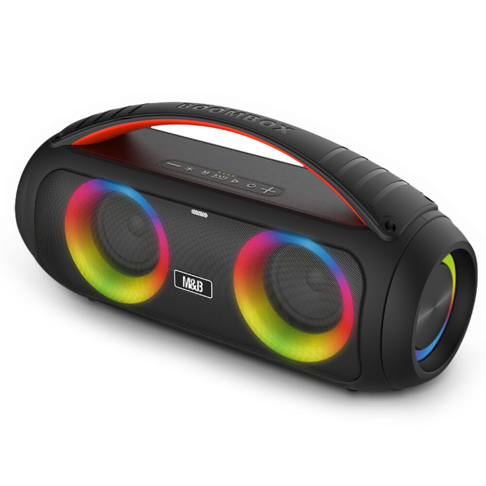 M&amp;B Portable Splash Proof 40W Bluetooth Boombox Speaker, IPX5, TWS Pairing, Multi-Input, Lithium Battery, USB Charging