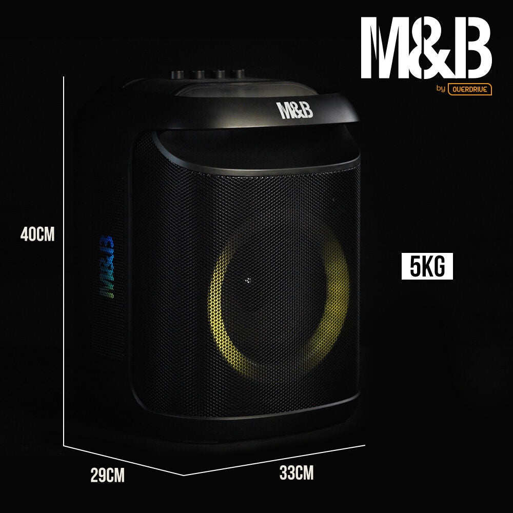 M&B Portable Splash Proof 80W Bluetooth Party Speaker, IPX4, TWS Pairing, Multi-Input, Lithium Battery, RGB, USB Charging