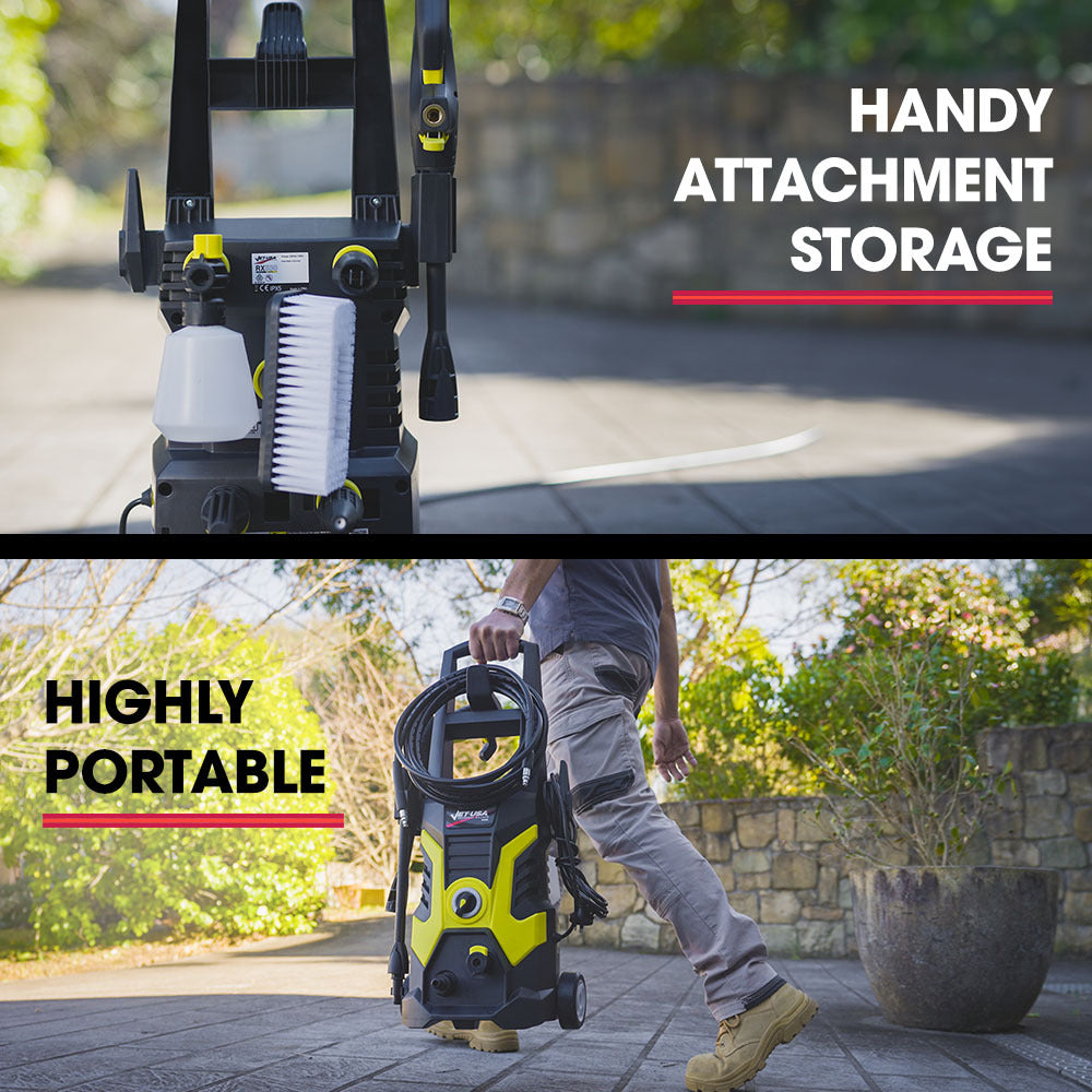 JET-USA RX530 Electric High Pressure Washer, 2400PSI 3 Nozzles, Brush Head Cleaner, Detergent Bottle